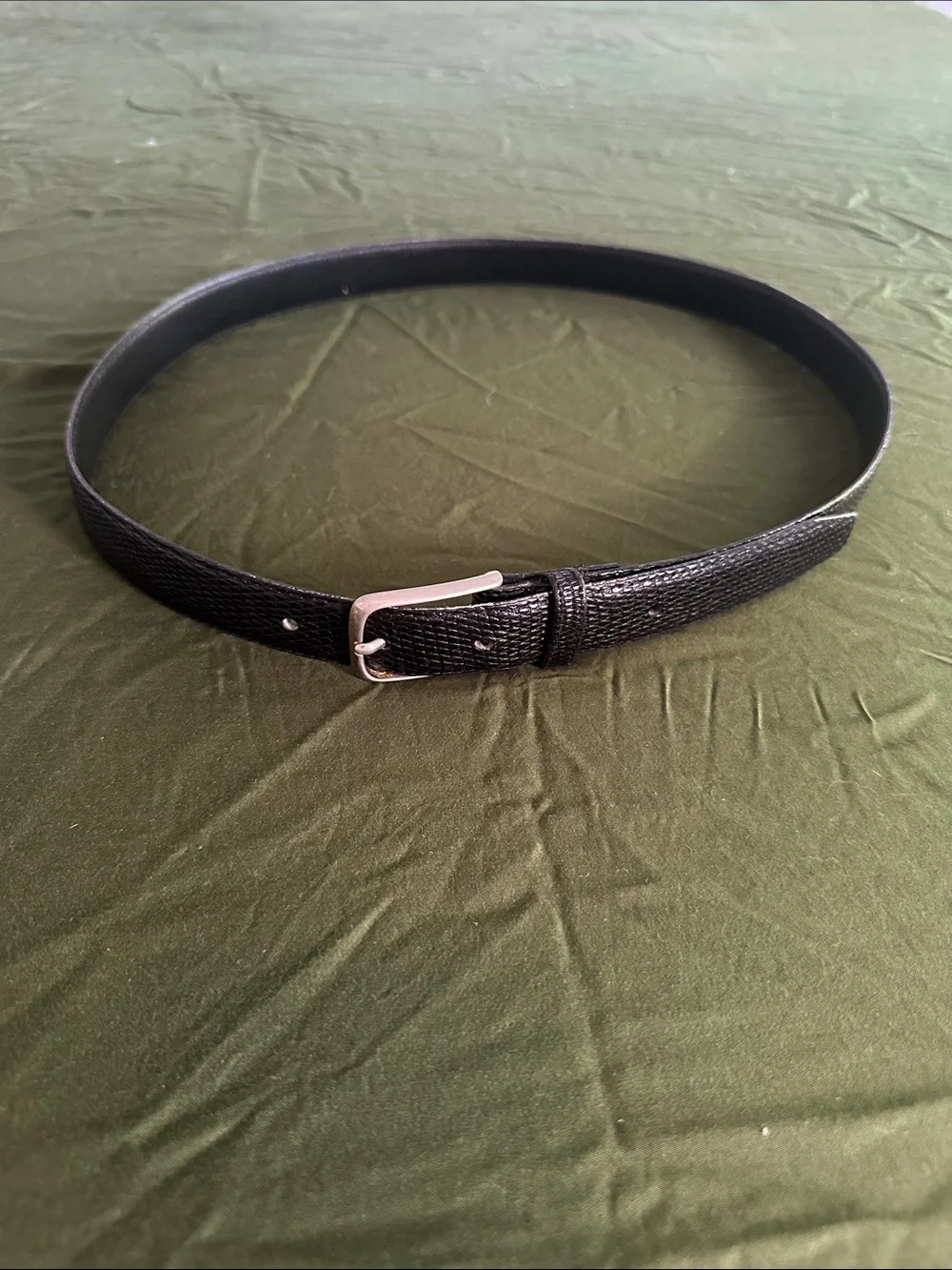 VTG Genuine Lizard Skin Black Belt w/ Solid Brass Belt Buckle - 40 3/4”